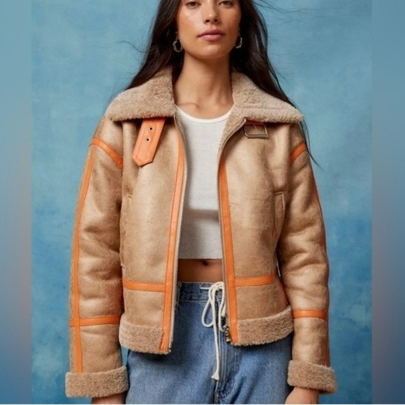 Urban Outfitters Jackets & Blazers - Urban Outfitters BDG August Tan Faux Leather Shearling Aviator Jacket SZ XS